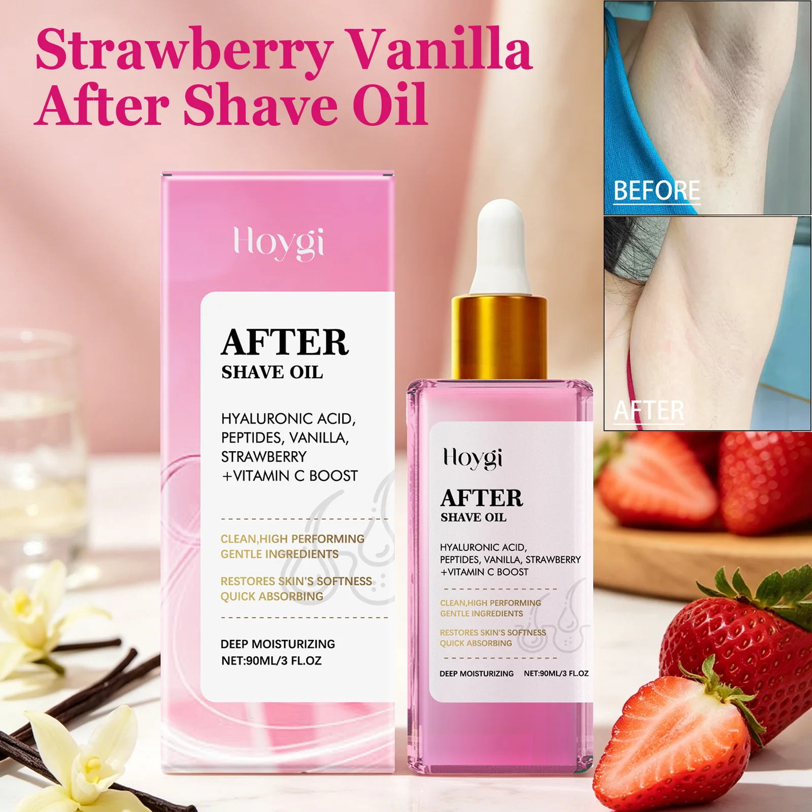 Strawberry Vanilla After Shave Oil for Smooth Skin Moisturizing Soothing Depilation Essential Oil Prevent Ingrown Hairs & Drynes