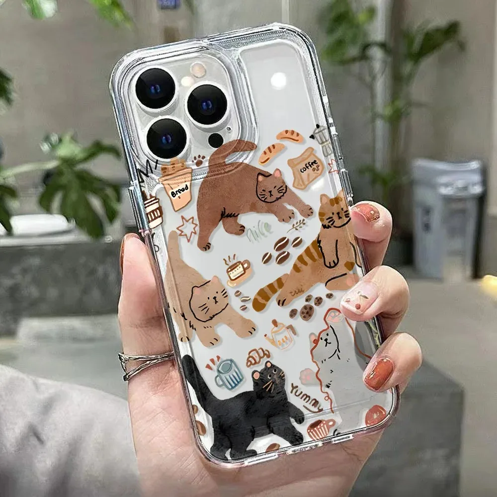Cute Cat Doodle Phone Case For Samsung Galaxy S26 S25 S24 S23 S22 S21 S20 FE Note20 Note10 Edge Plus Ultra Lite 5G Clear Cover