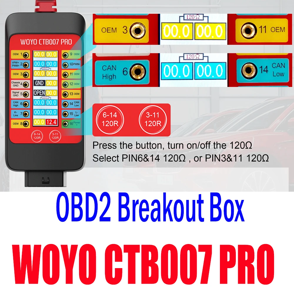 CAN Test WOYO CTB007 PRO OBD2 Breakout Box with LCD Digital Vrms Display ECU Testing Tool on Bench Automotive Diagnostic Tool