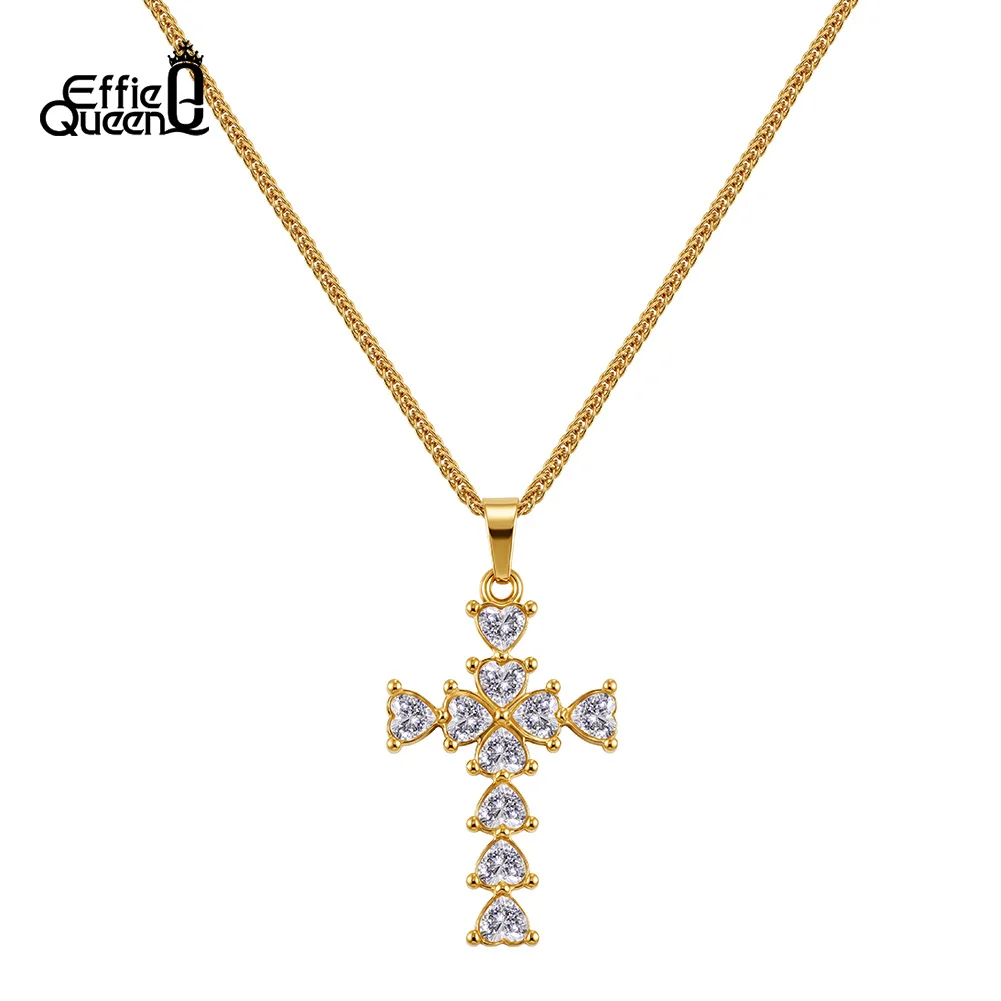 EFFIE QUEEN Sparkling Zircon Love Cross Pendant Necklace Stainless Steel Dainty Cross Shape Choker Chain Fashion Party STKN33