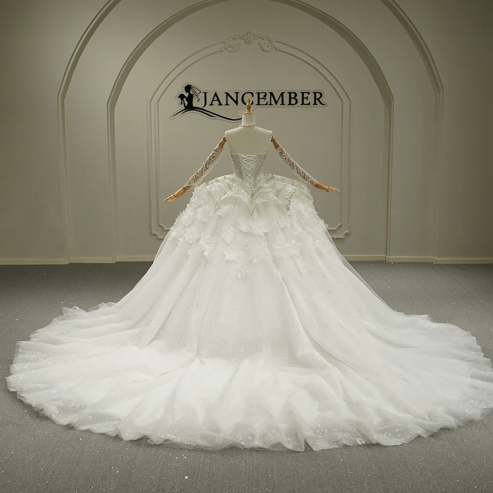 Removable Sleeve Wedding Dress Princess Beaded Ball Gown With Court Train Bridal Gown Plus Size Customized vestidos de novia bod