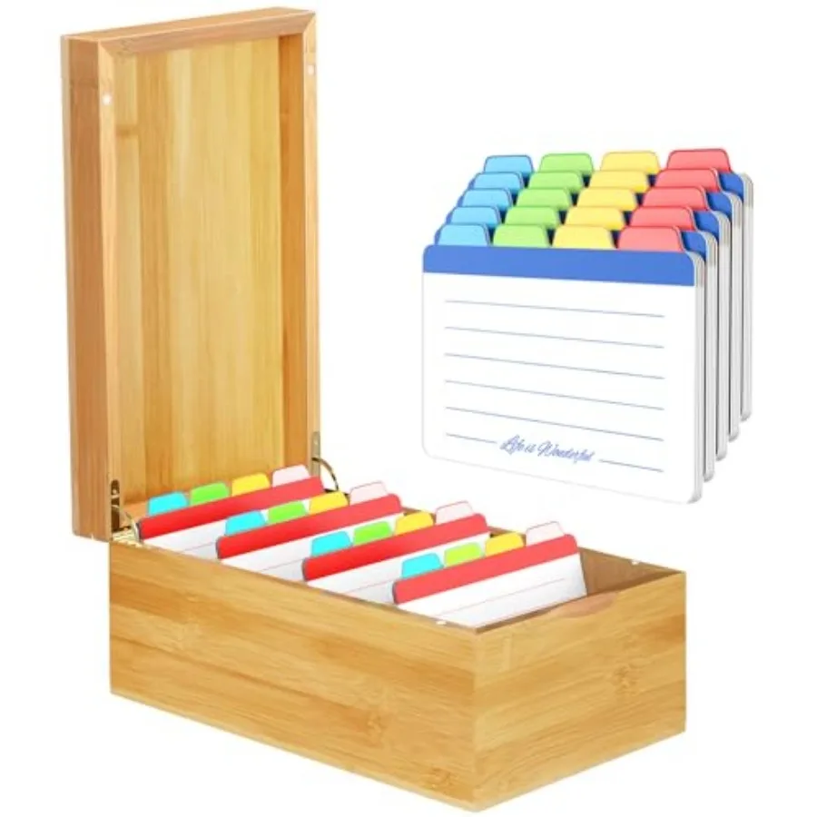 

Деревянный органайзер для карточек Bamboo Recipe Card Organizer для карточек 4x6, коробка для хранения индексных карточек с крышкой, 4 отделения, вместимость 600 карточек, в комплекте 20 штук.