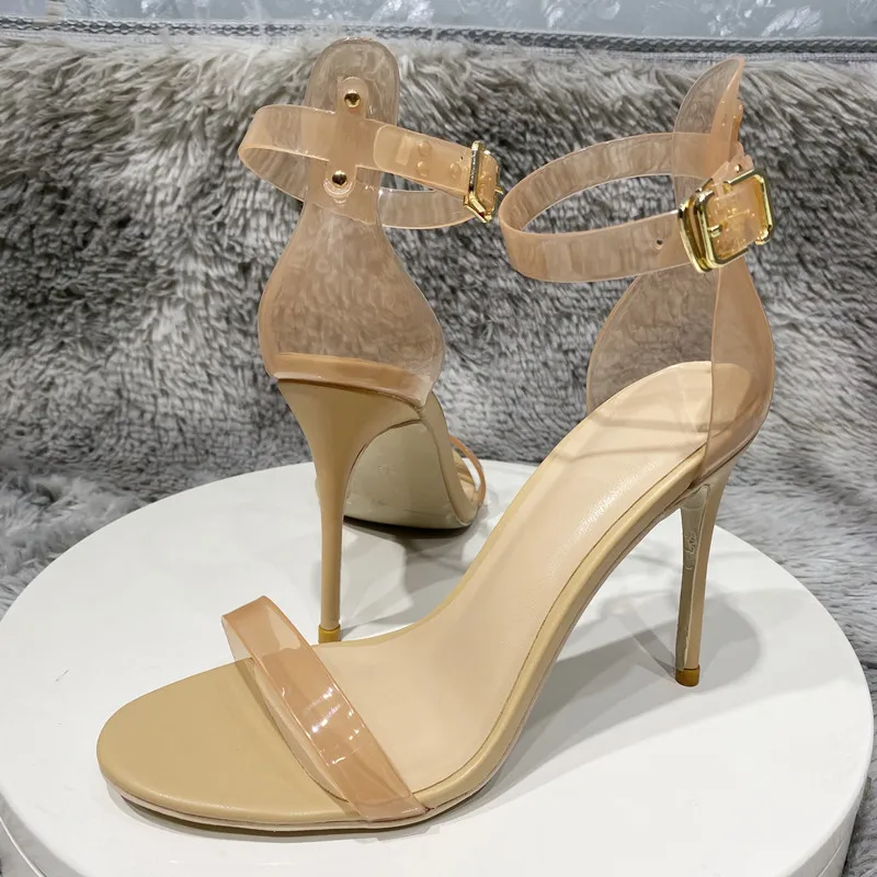 Tikicup cinturino alla caviglia da donna trasparente 10cm tacco alto sandali a spillo punta aperta pompe estive scarpe eleganti da festa taglie