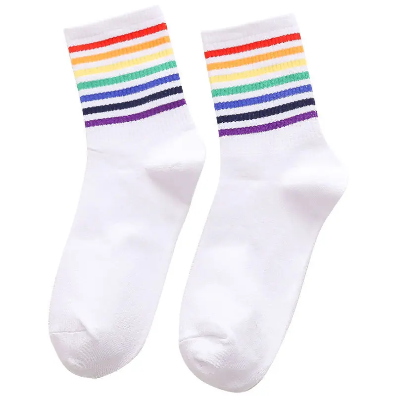 New Fashion Casual Colorful Striped Mid-calf Sports Socks Cotton Breathable Socks Outdoor Running Cycling Socks Basketball Socks