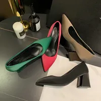 6.5cm Square Heels Patent Leather Red Pumps Shoes Woman Classics Pointed Toe Dress Official Pumps Party Plus Size 35-42
