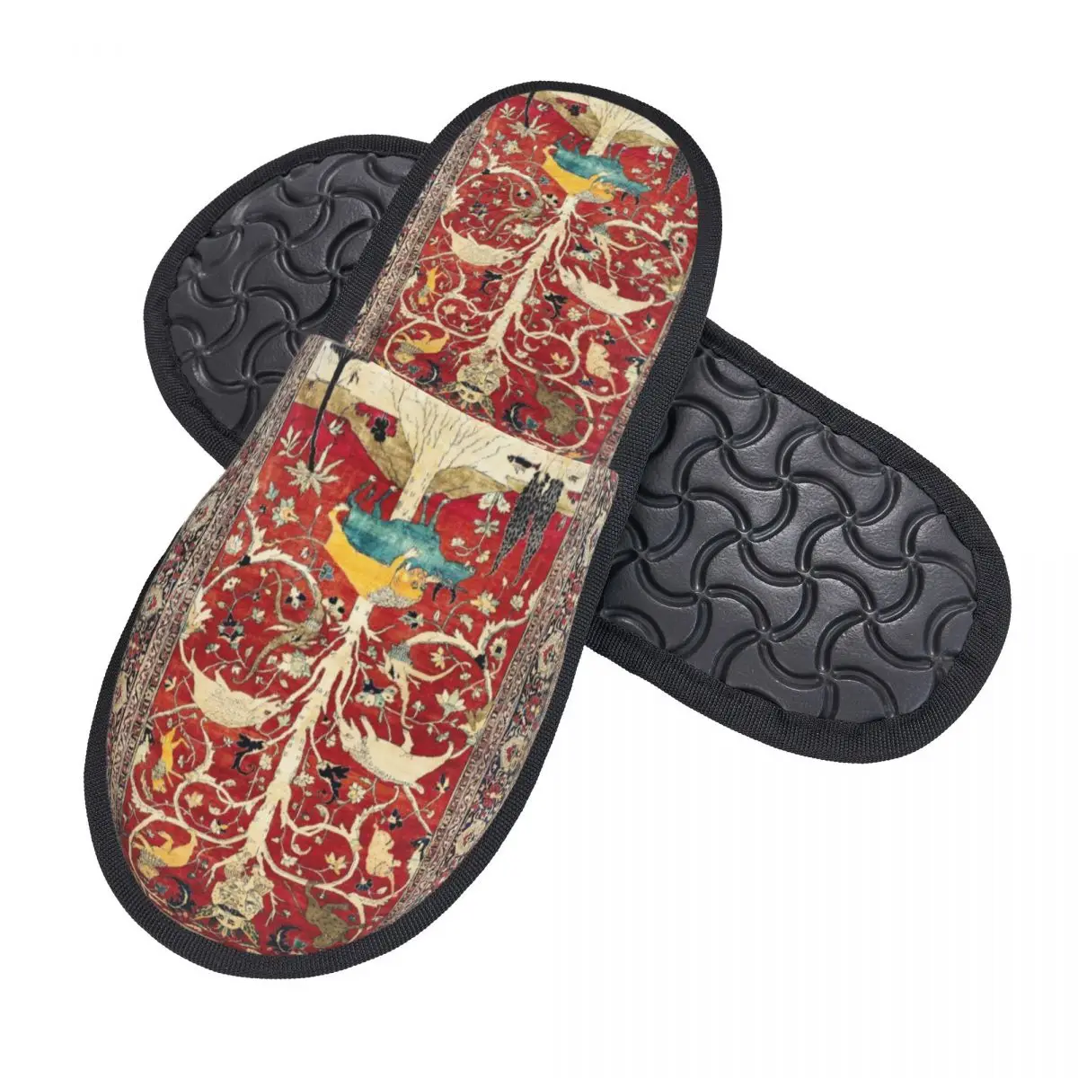 Custom Bohemian Silk Antique Persian Rug Soft Memory Foam House Slippers Women Turkish Ethnic Kilim Comfy Warm Anti-Skid Slipper