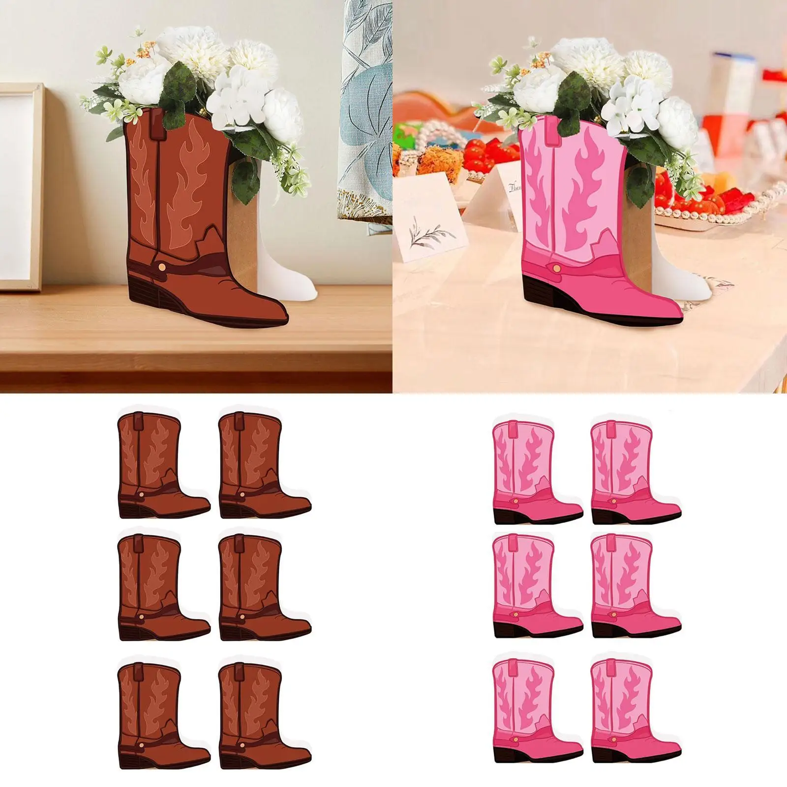 6 Pieces Western Cowboy Boots Flower Boxes for Bedroom Holiday Study Room
