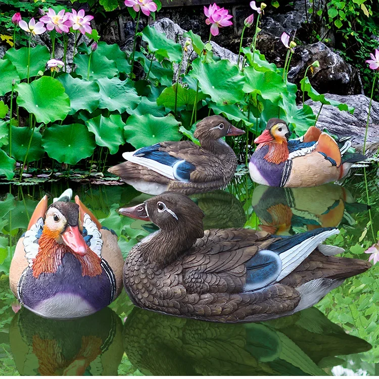 Simulato anatra mandarina ornamento scultura animale giardino piscina cortile decorazione resina cigno artigianale