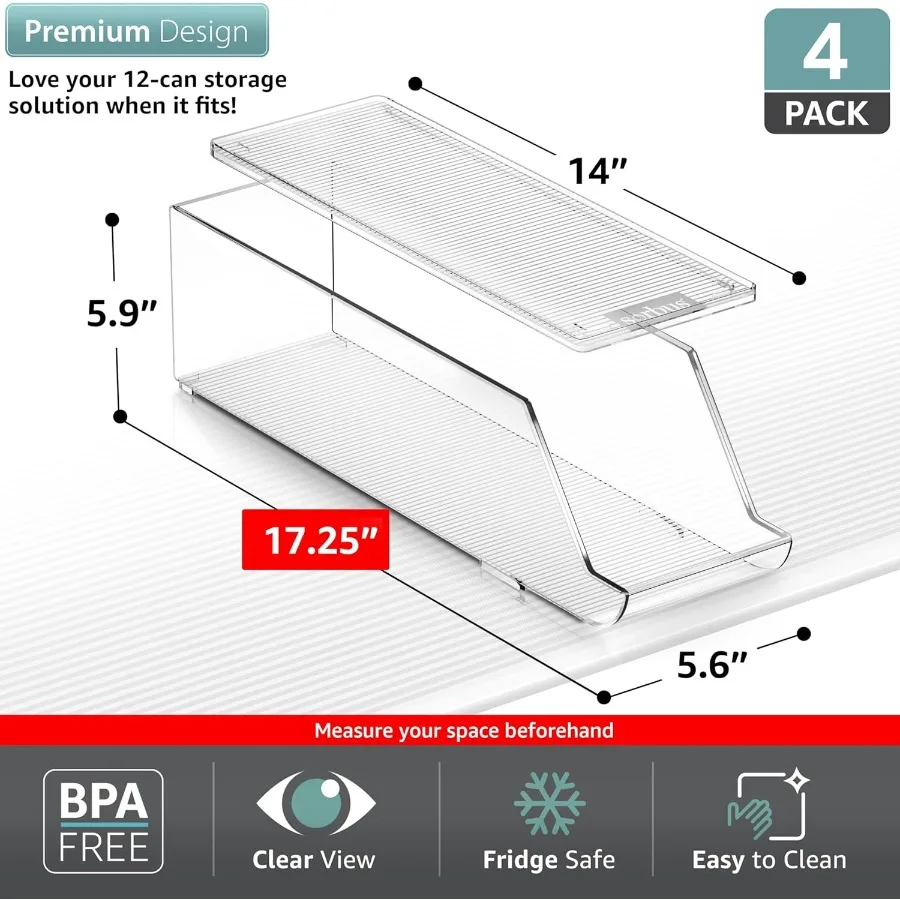 냉장고용 소르부스 소다 캔 정리함 - 뚜껑이 쌓을 수 있음 각각 12캔 보관 가능 BPA 프리 - 냉장고 정리함 및 보관용 잔디