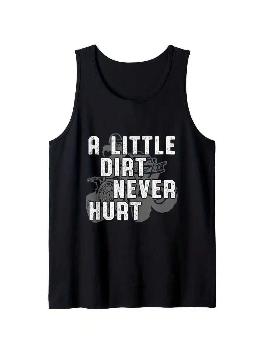 

Mens Sleeveless Top With A Little Dirt Never Hurt Motocross Print Black White Casual Sports Vest
