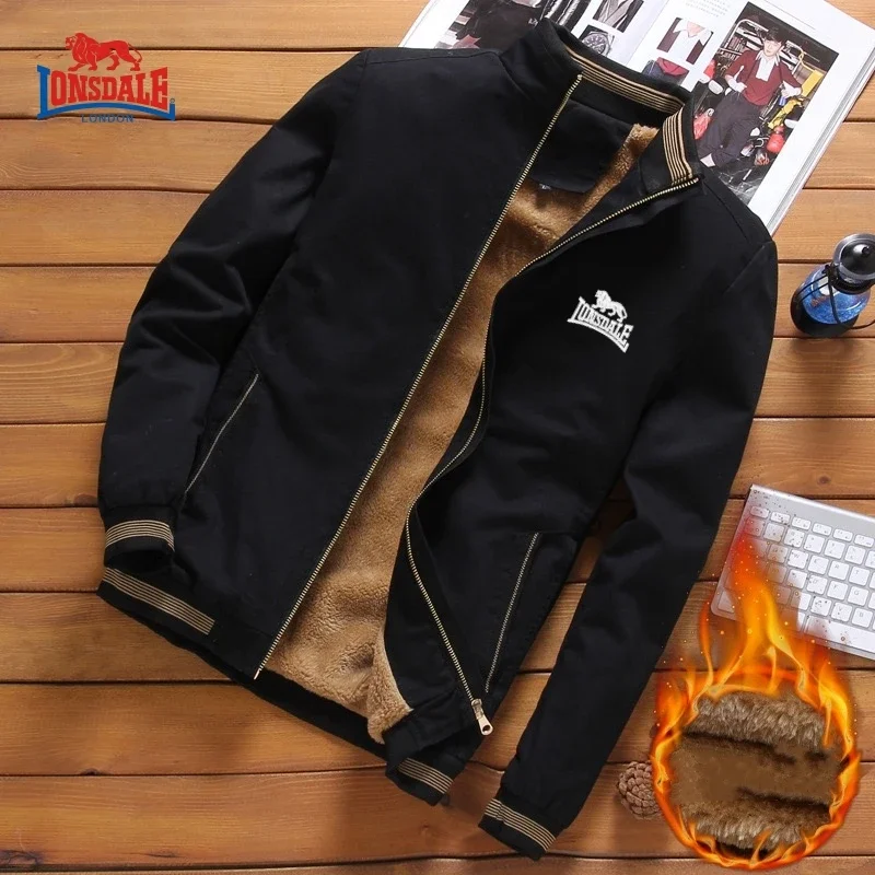 Autumn And Winter New Men's Fashion Aviator Jacket Fleece Thickened Warm Baseball Jacket Solid Color Zipper Large Size Top M-5XL - Image 4