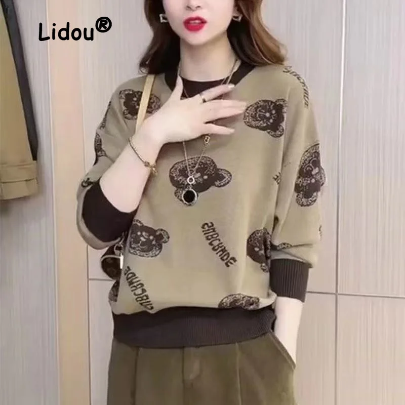 Vintage Fashion Animal Sweatshirts Women New Classic Long Sleeve Loose Casual O-collar Plush and Thicken Lady Top 2022