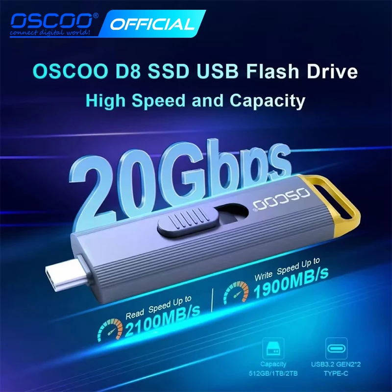 

Портативный твердотельный накопитель OSCOO 512 ГБ 1 ТБ, USB 3,2 Gen2, флэш-накопитель US1, внешний USB-диск Тип C, Флэшка USB, карта памяти