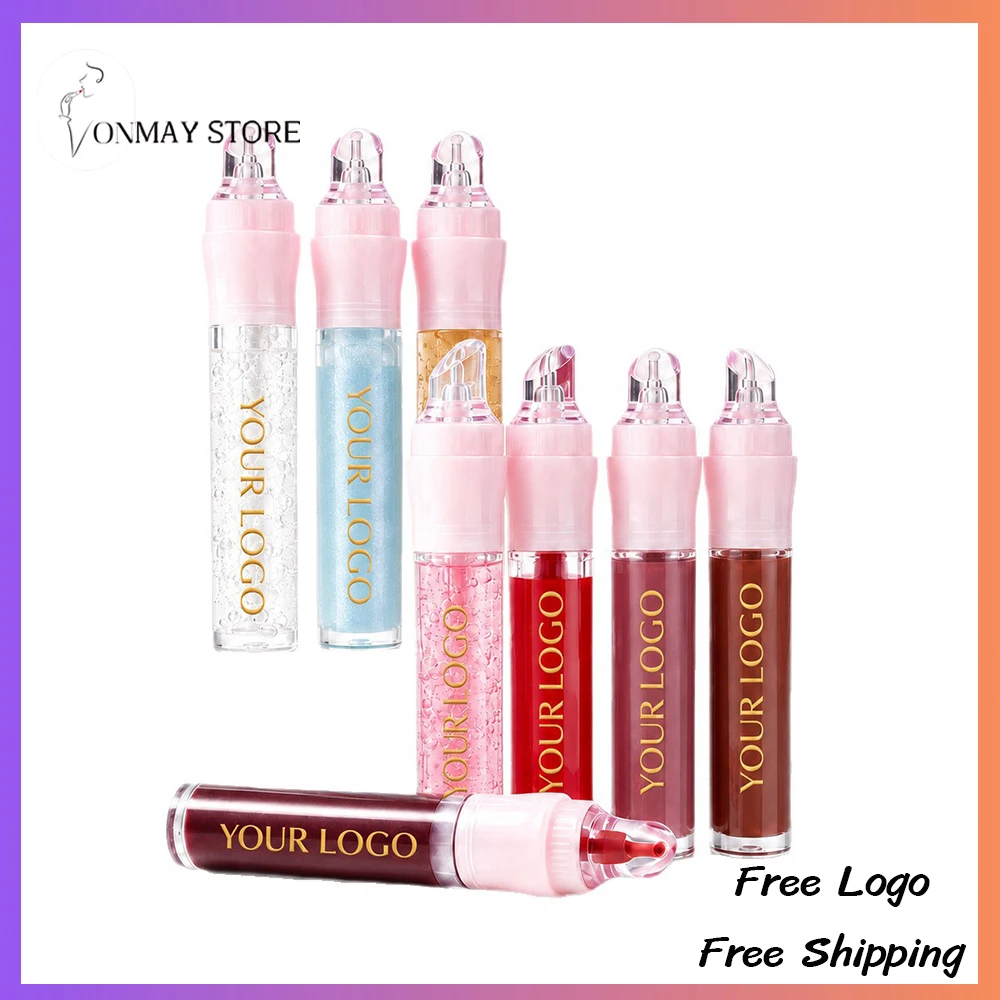 Private Label Lip Oil Custom Logo 8-color Lip Oil with Massage Head Mirror-finish Lipgloss Moisture Pigment Makeup Wholesale