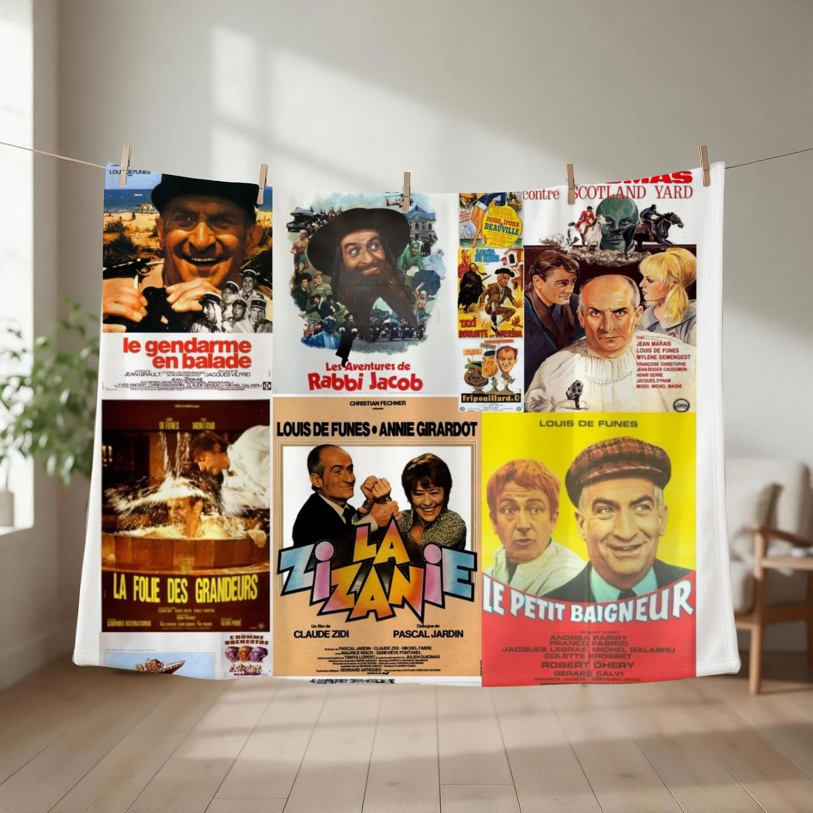 Louis de Funes Movie Poster Compilation Poster v2 Throw Blanket Picnic Sofa Quilt Fashion Sofas Blankets