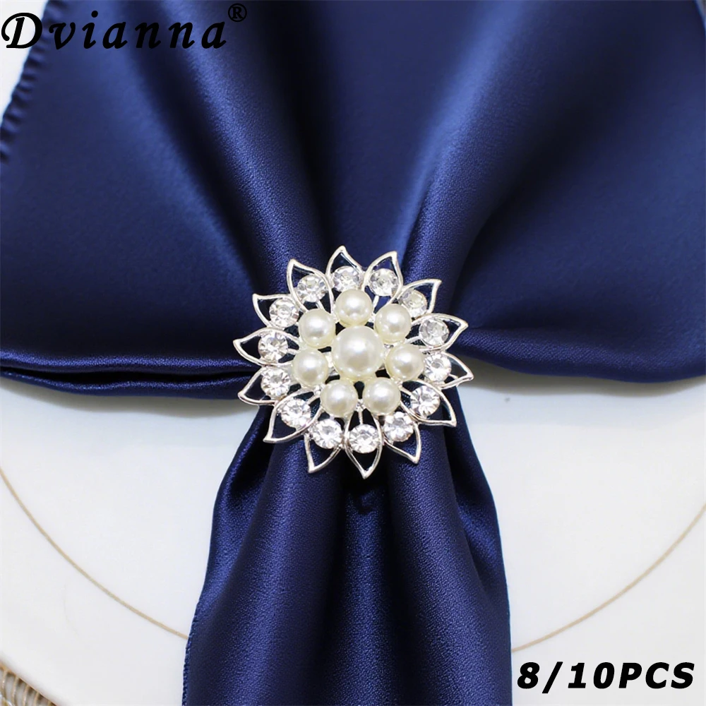 

8/10 шт., кольца для салфеток с жемчугом, серебро, золото, держатели для колец для салфеток для свадьбы, официальные или повседневные украшения для обеденного стола, аксессуары