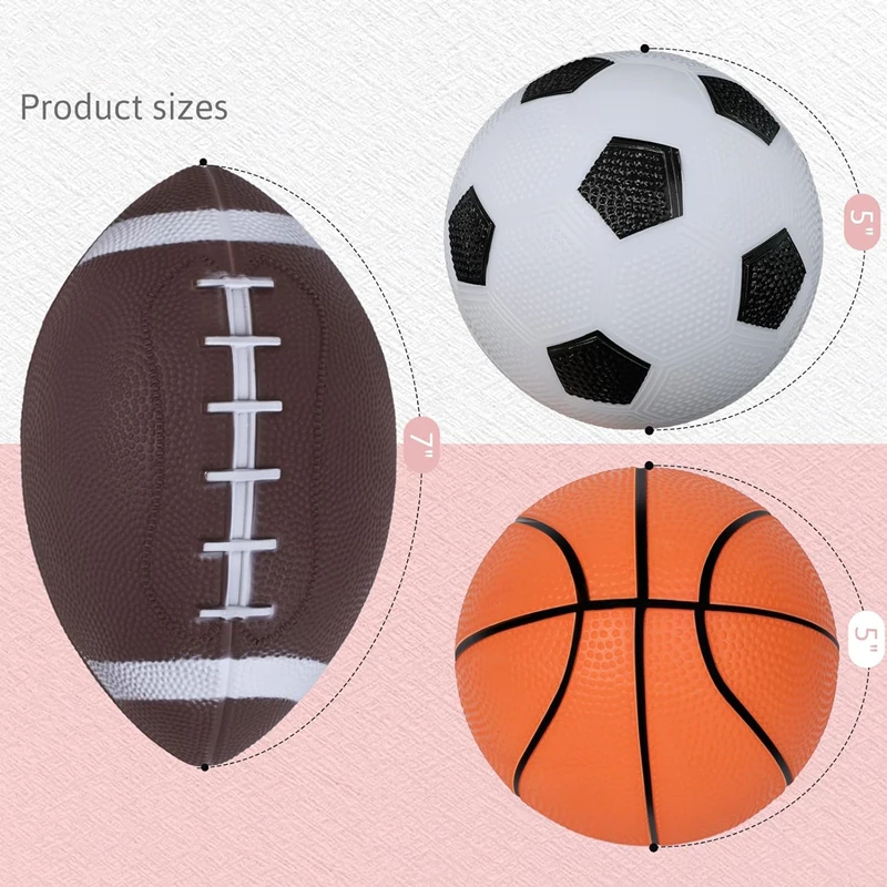 Inflatable Sport Ball Toy with Pump Rugby Football Soccer Ball Basketball for Toddlers Indoor & Outdoor Play Children Teaching