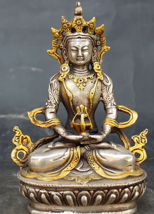 decoration bronze factory outlets Tibet Silve  Tibetan Buddhism Silver Gild Seat Amitayus longevity God Goddess Buddha Statue