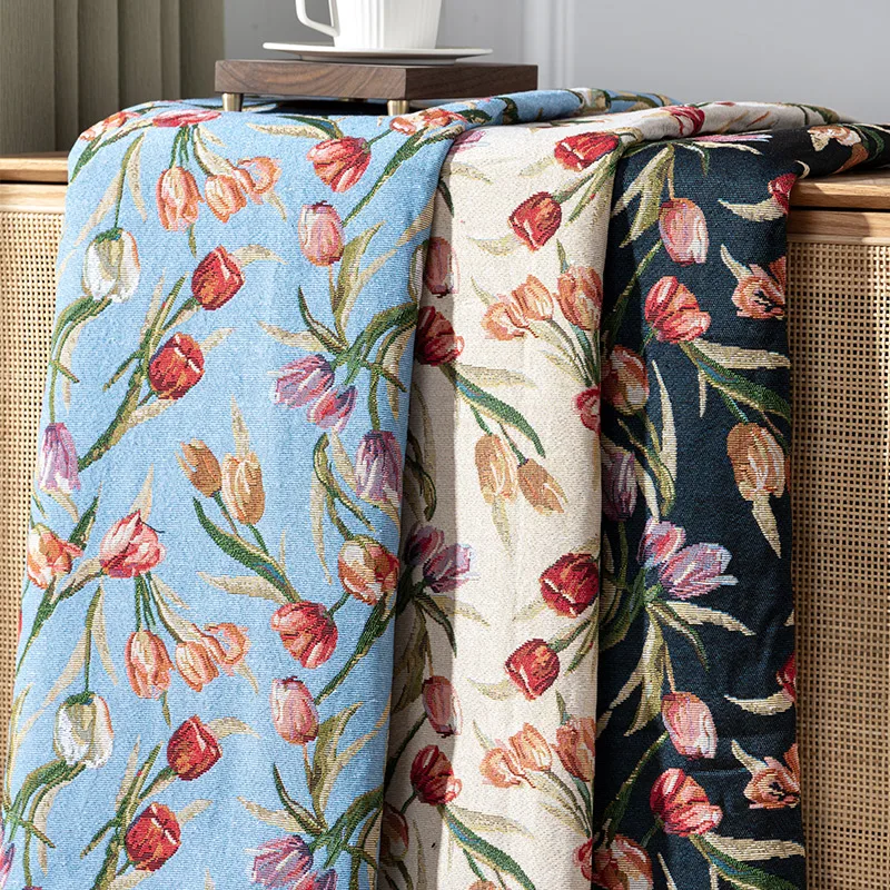 

148x100cm Tulip-Patterned Sofa Fabric Cloth Jacquard Fabric Ethnic Style Yarn-Dyed Weaven Cloth DIY Clothing Sewing Supplies