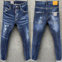 Jean Distressed Ripped Men Solid Jeans Pencil Denim Pants Ankle Length Skinny Zipper Fly Pockets Washed Mid Waist Casual