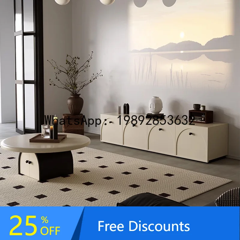 CZ Living Room Solid Wood TV Cabinet and Coffee Table Set Simple Small Apartment Floor Storage Integrated Home Use