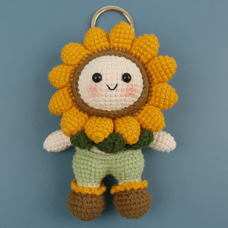 Niedliche Gehäkelte Sonnenblumen-Puppe Handgemachter Sonnenblumen-Anhänger Kreativer Gestrickter Blumen-Schlüsselanhänger Taschenanhänger Liebevolles Geschenk – Detail 4