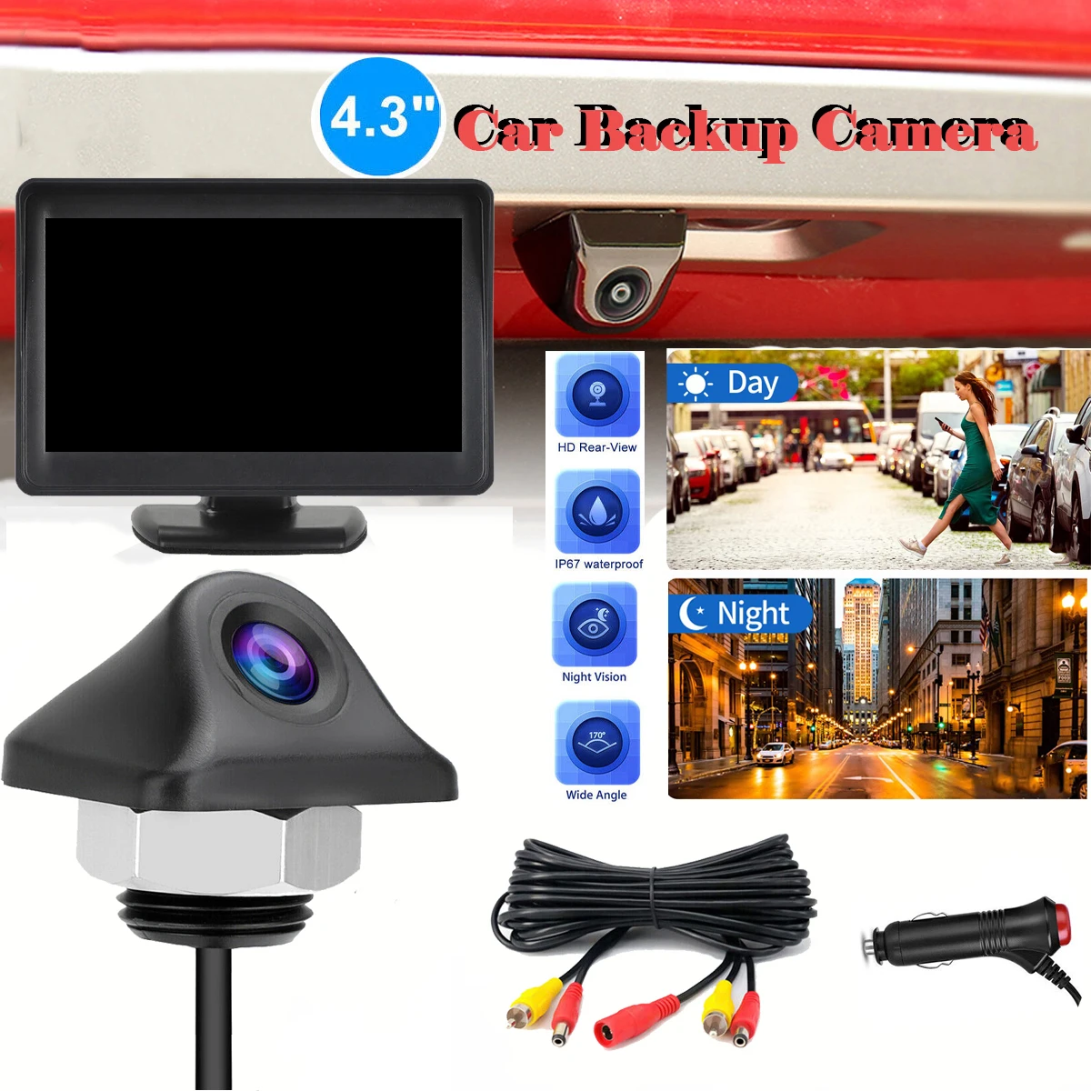 

Car Rear View Backup Camera Reverse Parking Night Vision 4.3" Monitor System Kit