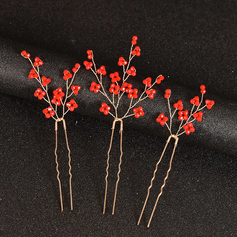 Floralbride Handmade Trendy Alloy Colorful Crystal Rhinestones Bridal Hair Pin Set Wedding Headpieces Women Girls  Hair Jewelry