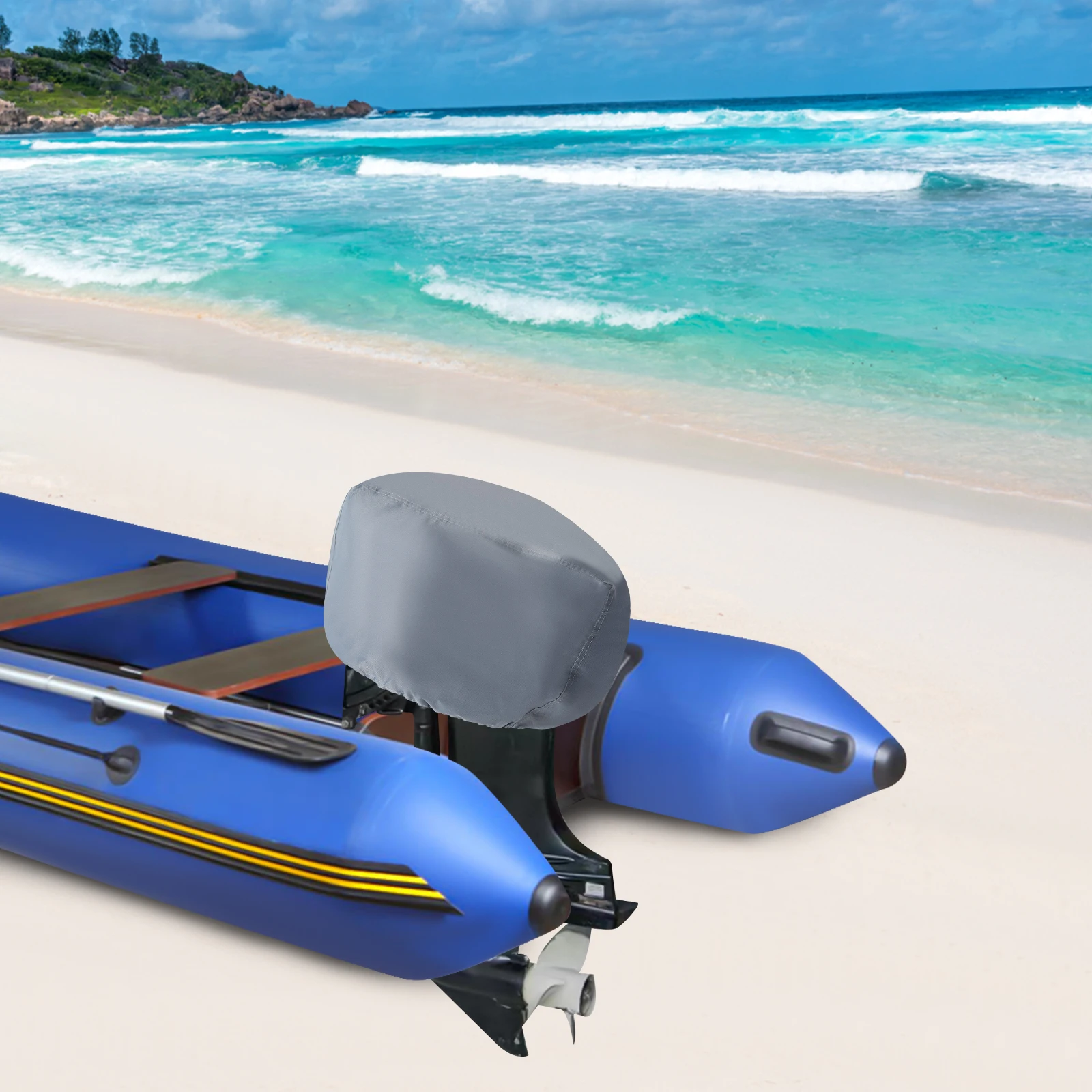

Outboard Motor Cover, 420D Heavy Duty Waterproof Boat Motor Cover up to 6-15HP
