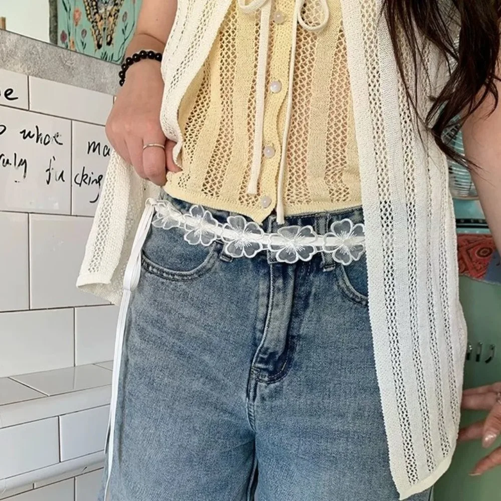 Ins Y2K Lace Waistband Long Korean Style Flower Waist Belt Floral Tie Up Dress Jeans Belt Streetwear