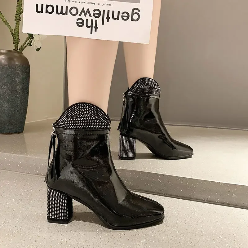 Weibliche kurze Schuhe Neu im Booties mit Absatz Herbst Sehr High Heels Damen Stiefeletten Y2k Sale Winter 2024 Schick und elegant Hot Pu