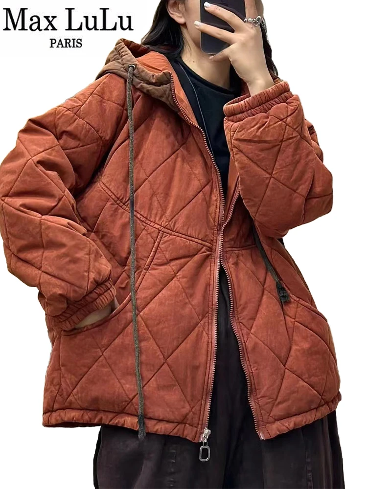 Max LuLu 2024 Winter Warm Coats Womens Fashion Loose Hooded Quilted Jackets Ladies Vintage Casual Thicken Parkas Classic Clothes