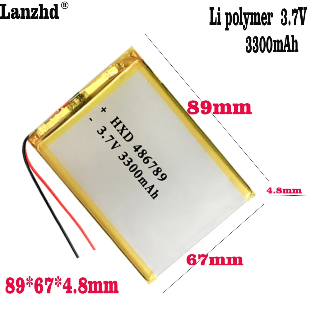 

3.7V Lithium Polymer Rechargeable battery li-po 486789 For GPS DVD PDA PAD power bank e-book camera tablet PC laptop 3300mAh