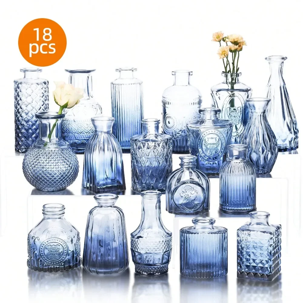 

Set Of 18 36 Blue Bud Vases For Flowers, Vintage Clear Glass Vases Small Vases For Centerpieces For Home Table Decor Rustic Wed