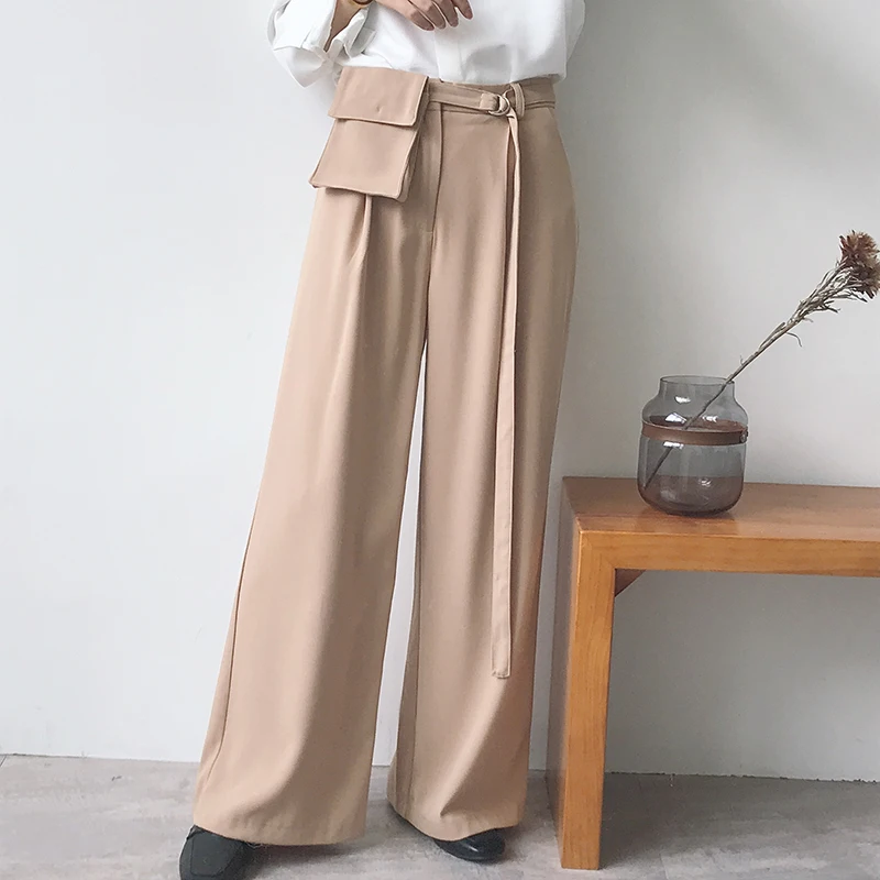 

Брюки с высокой талией и широкими штанинами с поясной сумкой, обеспечивающие эффект стройности, удобные повседневные длинные брюки для женщин больших размеров