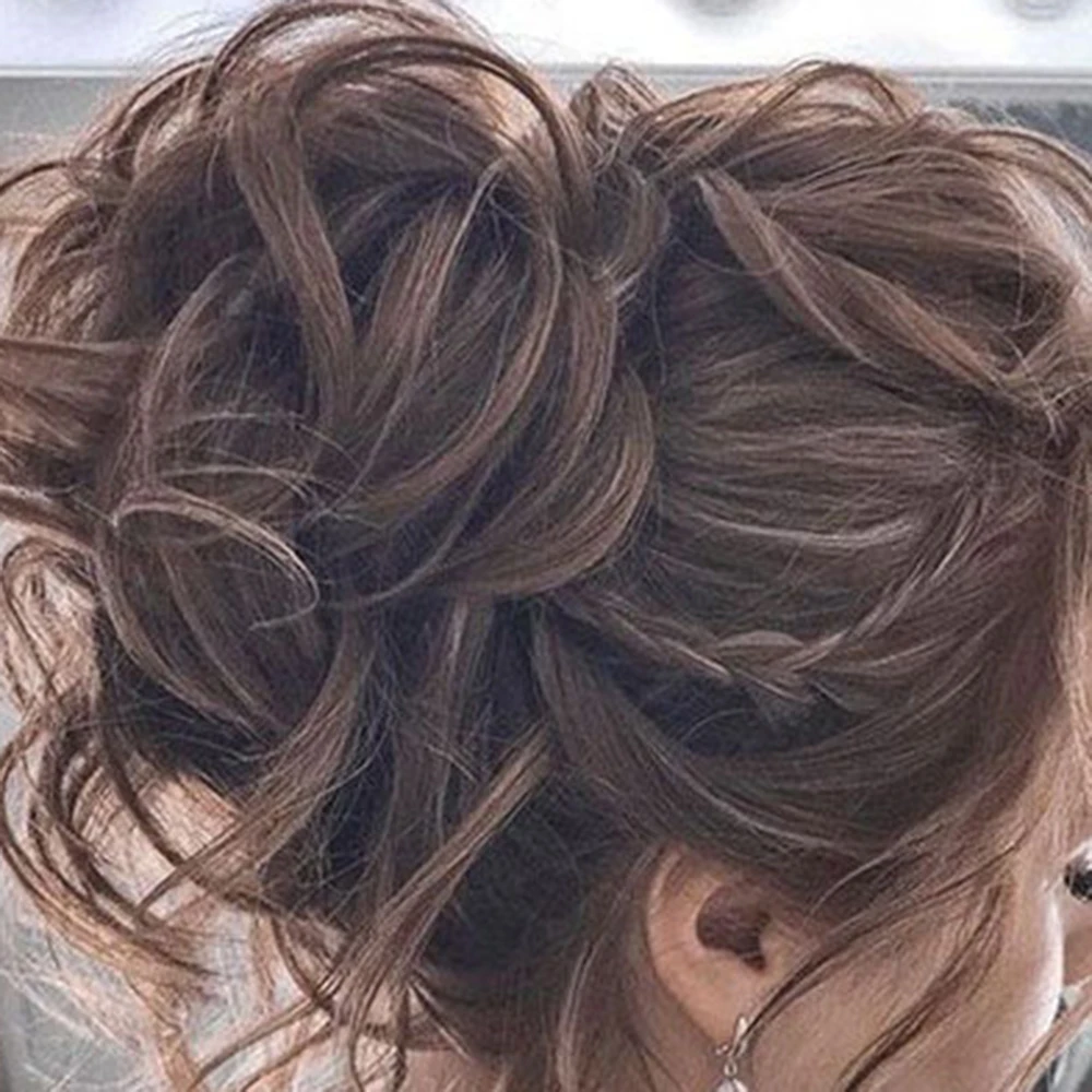 Women Wig Bun,Fashion Messy Long Chignon Elastic Hair Rings for Daily Use,Reusable Wave Curly Loose Bun Hairpieces Extensions