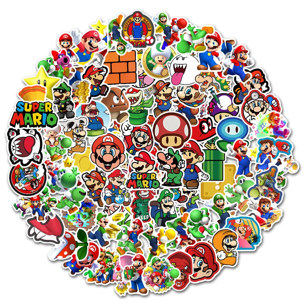 Autocollants du jeu Super Mario pour enfant, étiquettes pour scrapbooking, ordinateur portable, réfrigérateur, téléphone, skateboard, 10/50/100 pièces