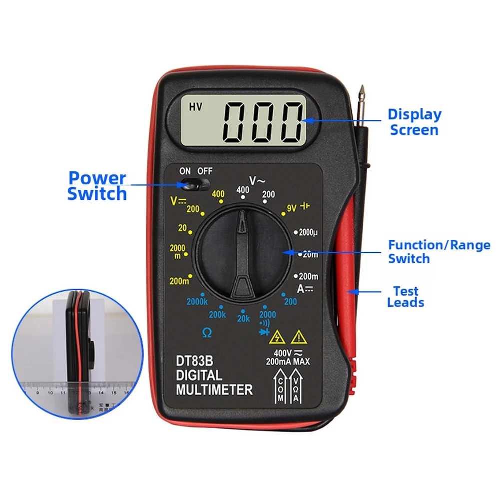 DT83B Digital Multimeter for DIY Repair Work AC/DC Voltage Current Resistance Measurement Diode Test and Safety Indicators