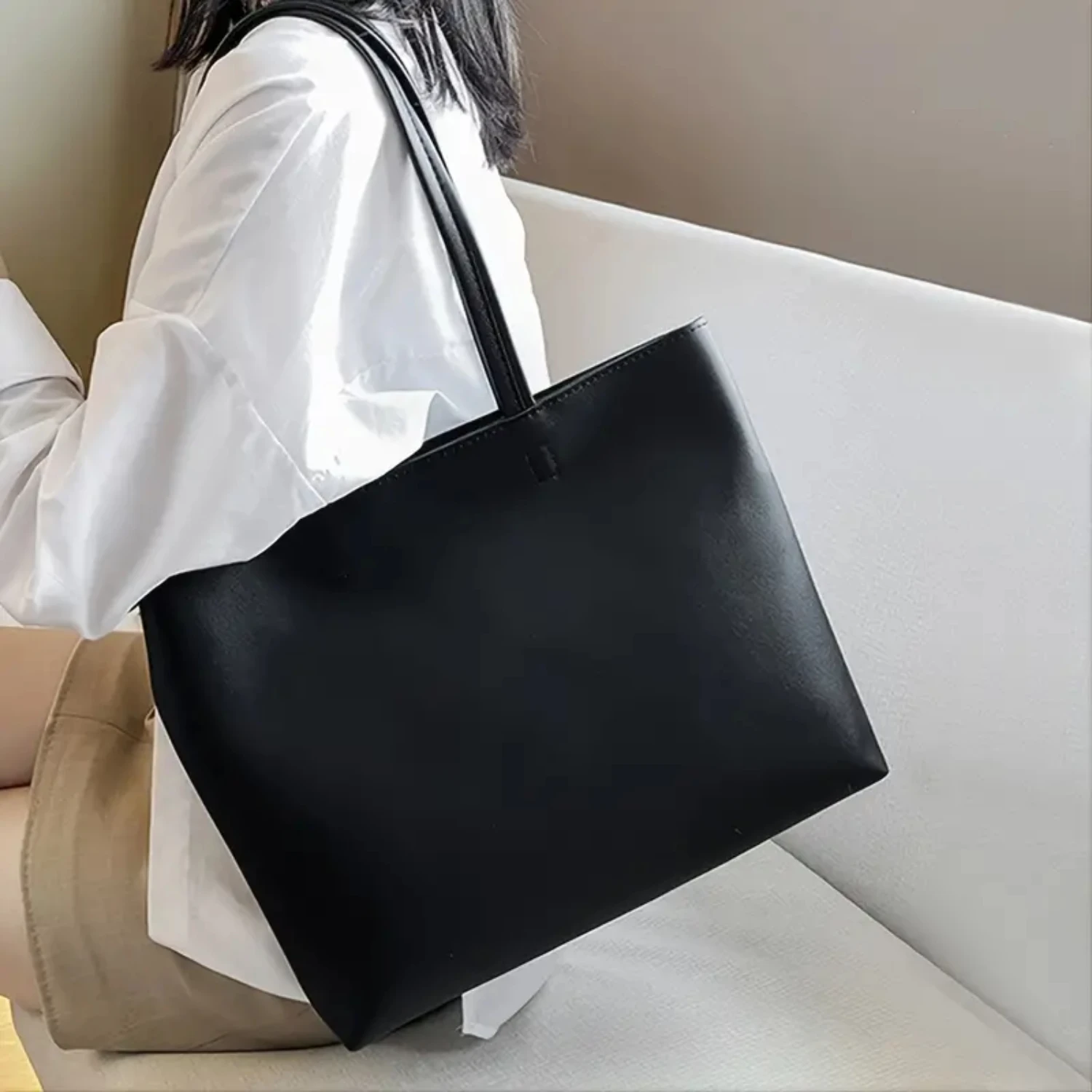

Elegant Tote Bag, Women's Trendy Black Faux Leather Shoulder Bag
