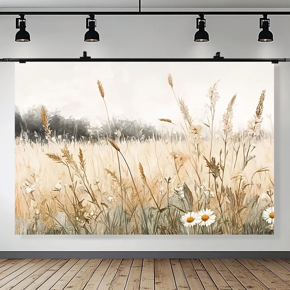 Elegante colgante de pared de pastizales de flores silvestres en 1 pieza, esquema de color del suelo, diseño de oreja de girasol y trigo