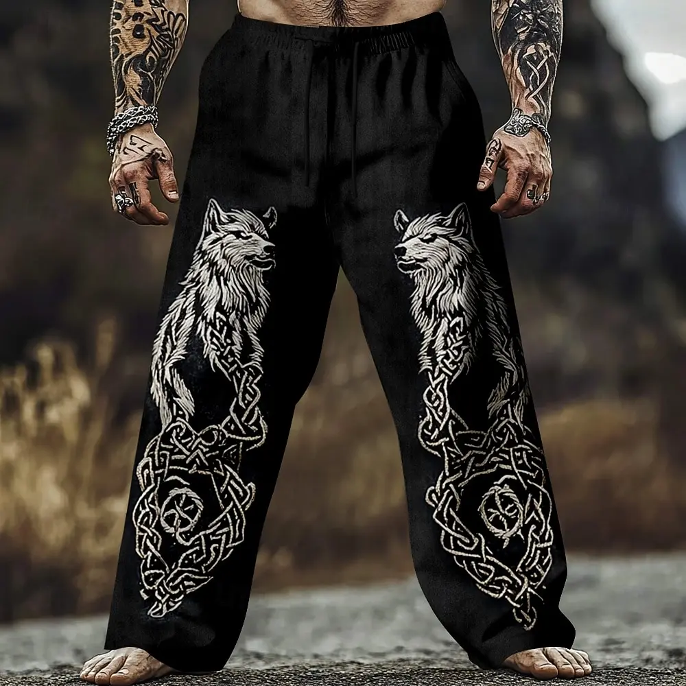 3D-gedrucktes Wild Wolf Pattern-Muster, lässige, trendige und bequeme Herrenhose mit weitem Bein, geeignet für den täglichen Gebrauch – Detail 4