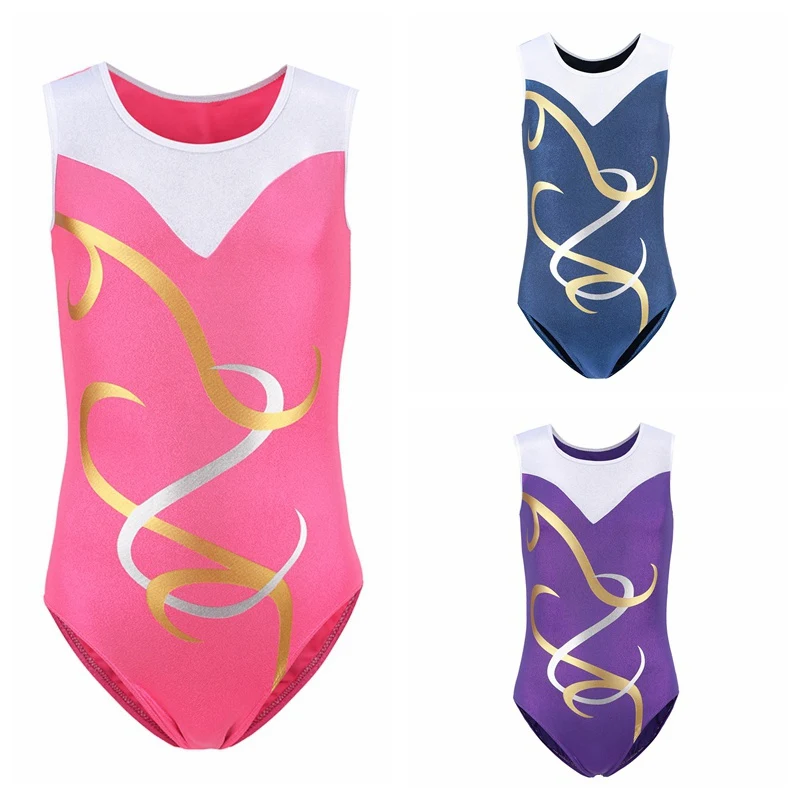 5-14 Years Children Gymnastic Leotards for Girls Athletic Sleveless Dancewear Stage Costume