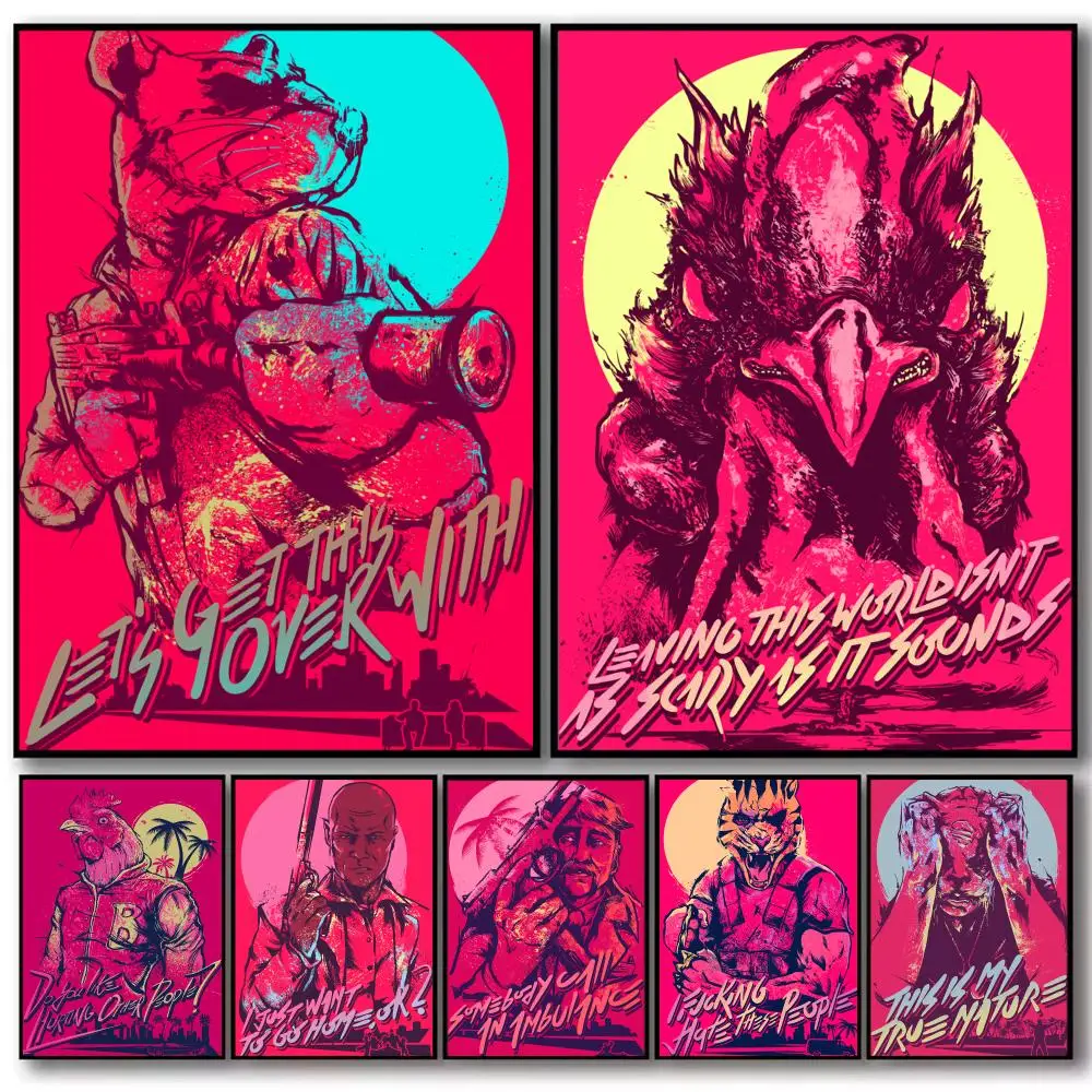 Game H-Hotline Miami Poster PP Wall Decor Posters Celebrity Art Prints Aesthetic Wall Art Bedroom Office Home Gift