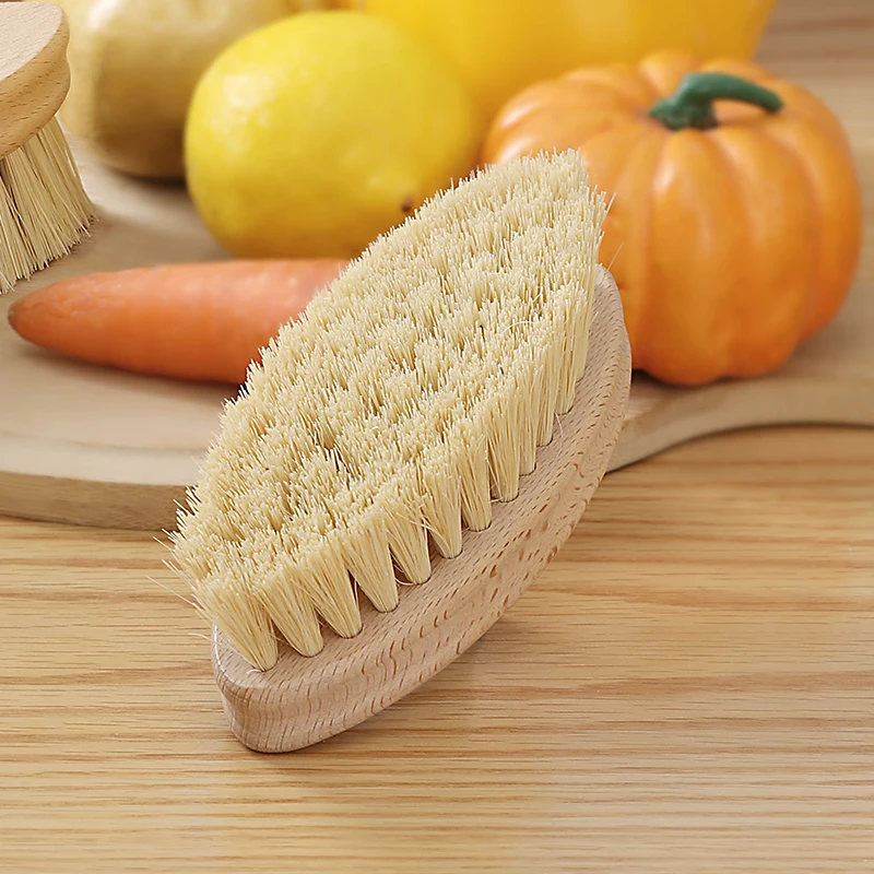 Vegetable Fruit Brush Multifunctional Dishes Brush Sisal Beech Wood Cleaning Brush Portable Vegetable Brush Kitchen Accessories