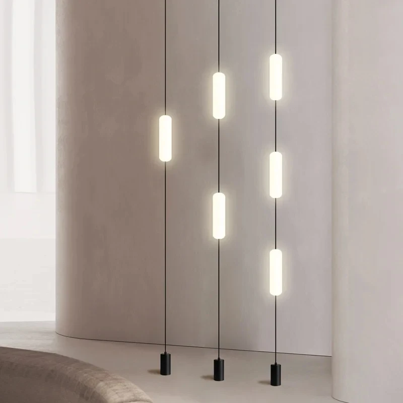 Nordic LED Floor Lamp 2-in-1 Ceiling Pendant Lamp with Black Base White Acrylic Cylinder Shade Dimmable Corner Lighting Home
