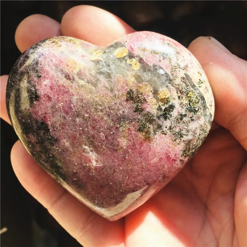 Natural Crystals Rhodonite With Black Tourmaline Heart Love Stone Reiki Home Decorations Mineral Energy Gift Ore