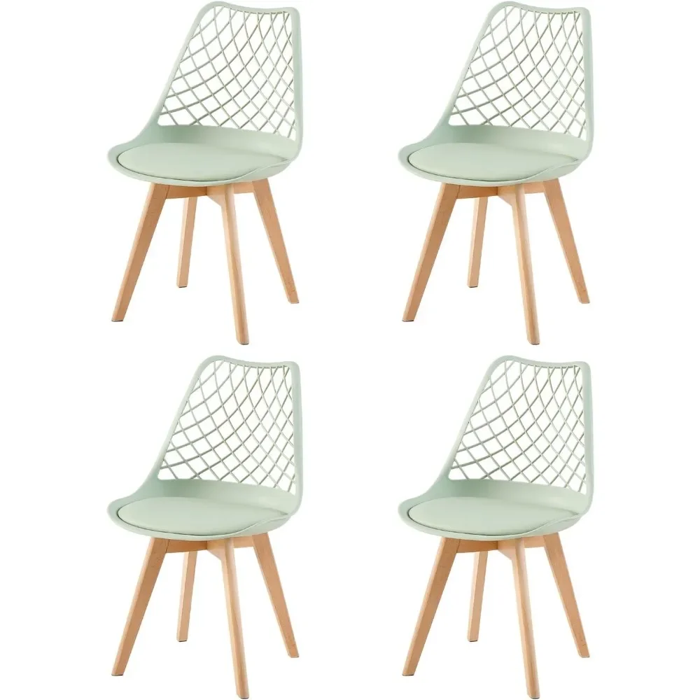 lot de 4 sgs testé scandinave évider chaises de salle à manger cuisine rétro coussin sculpté chaises de bureau pieds en hêtre massif-vert i