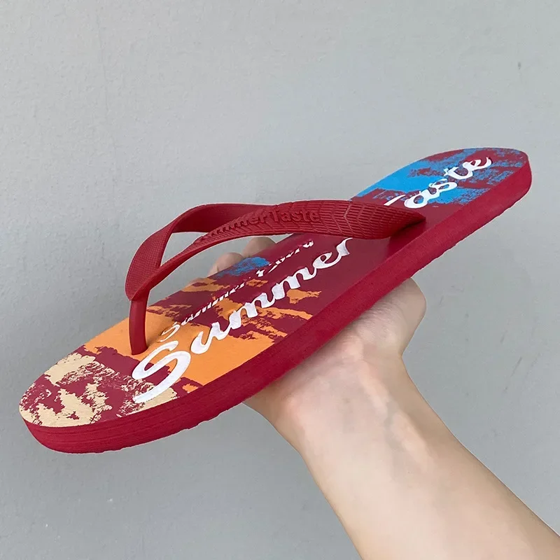 New Graffiti Flip Flops for Men in Summer Fashionable Outerwear for MenPersonalized Anti Slip Slippers for  Beach PVC Mens Shoes