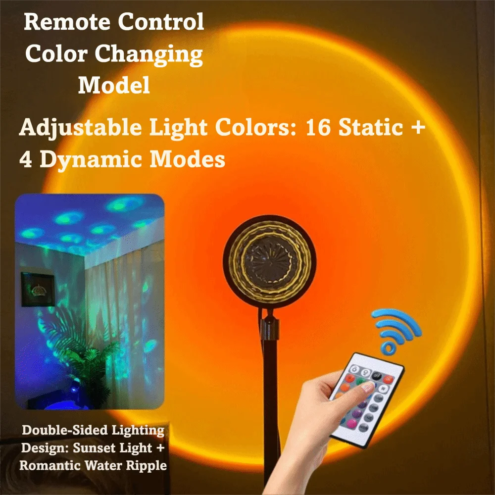 16 Colors Water Ripple Lamp Button Control 360° Rotation Sunset Lamp Corrugated Light 36v Projection Light Living Room