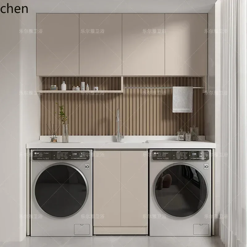 O17- honeycomb board balcony cabinet double washing machine dryer cabinet double machine position laundry pool basin integrated